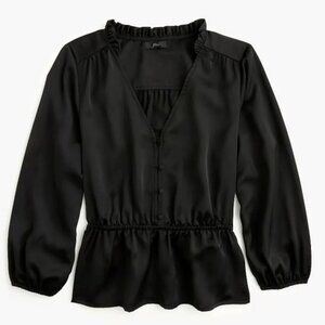 J. Crew V-Neck Button-Detail Peplum Top in Black, Size 4